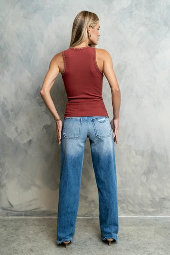 Pria Distressed Wide Leg Jeans