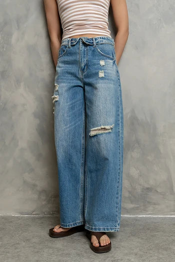 Mossie Distressed Wide Leg Jeans