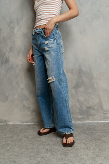 Mossie Distressed Wide Leg Jeans