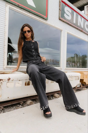 Delora Studded Wide Leg Jeans