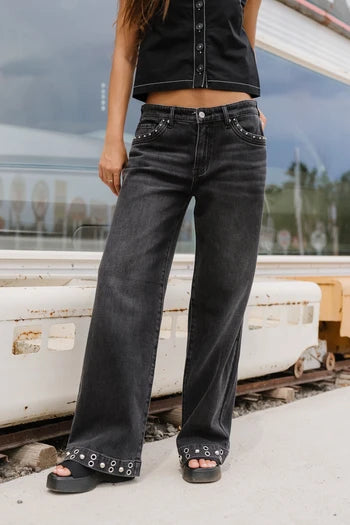Delora Studded Wide Leg Jeans